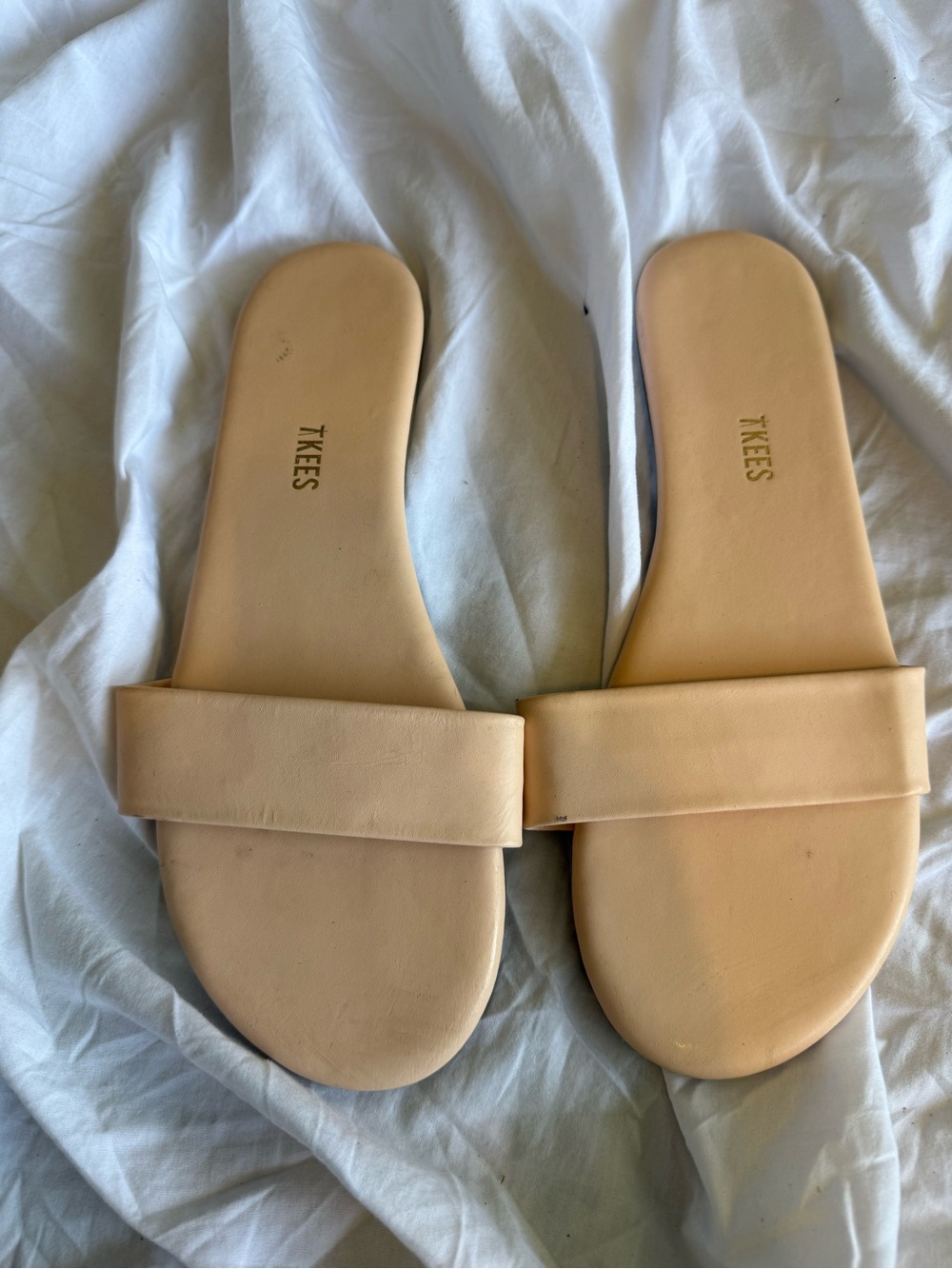 TKEES Nude/Tan Single Strap Slide Sandals